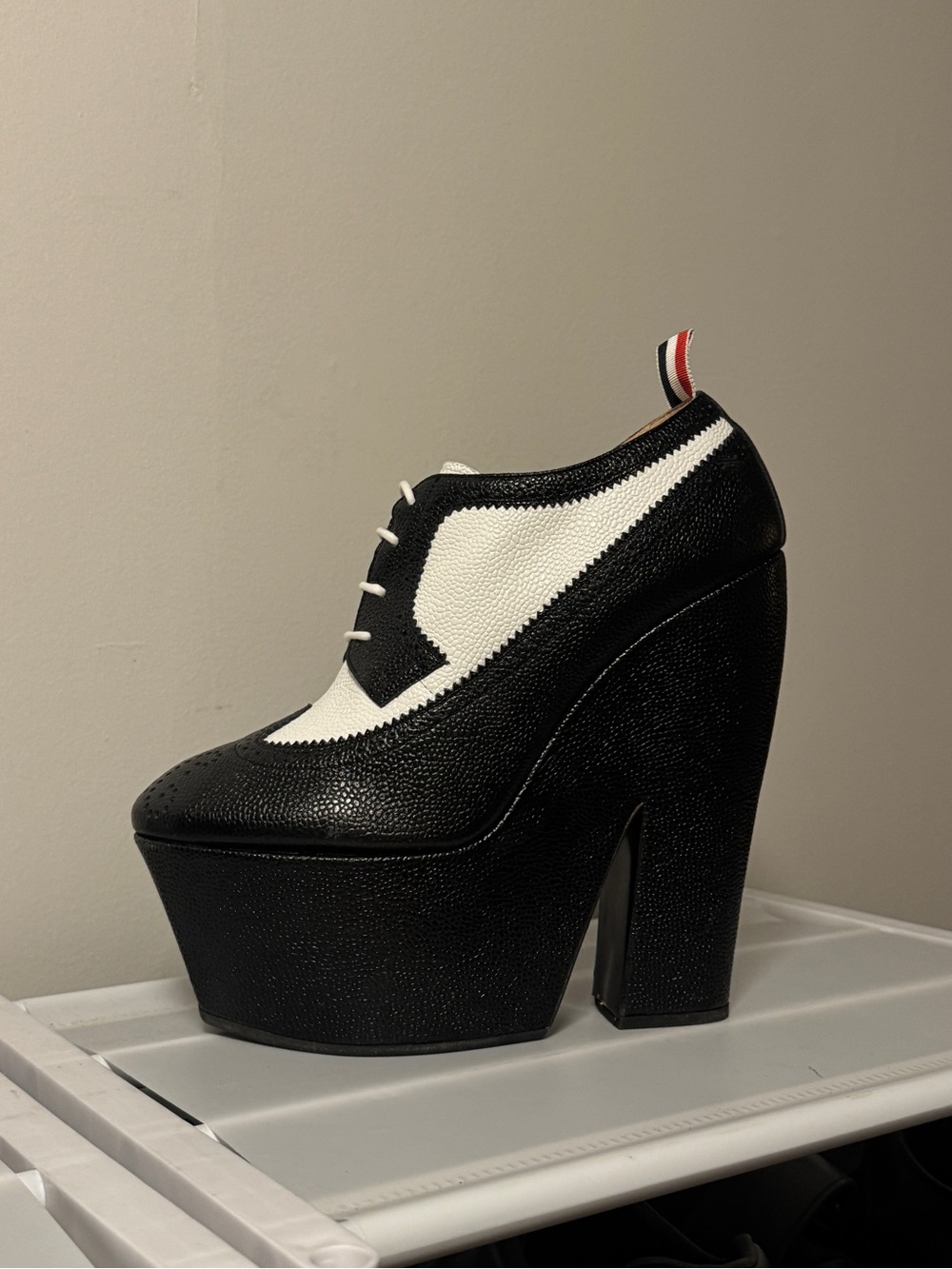 Thom Browne Black and White Platform Longwing Heels Wedges